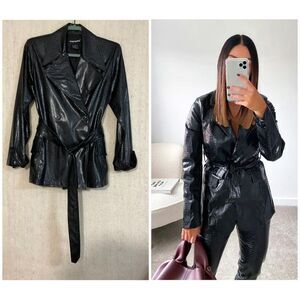 Y2K Vegan Faux Leather Snakeskin Belted Blazer Jacket Size Small